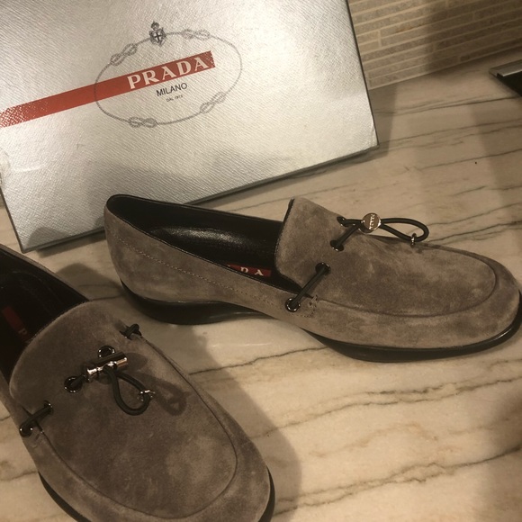 PRADA gray suede toggle loafers, never worn - Picture 3 of 9